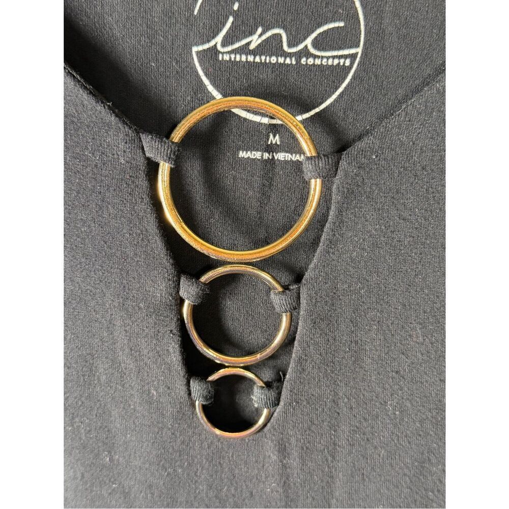 INC International Concepts Black Long Sleeve Top with Gold Ring Detail - Picture 4 of 6